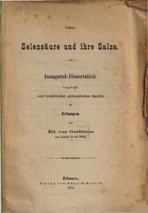 Über Selensäure und ihre Salze : Inauguraldissertation ...