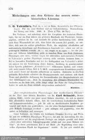 Mittheilungen aus dem Gebiete der neueren naturhistorischen Literatur.
