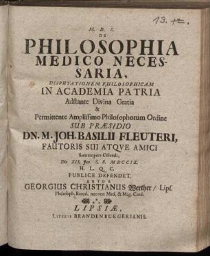 De Philosophia Medico Necessaria