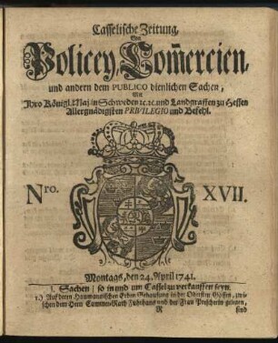 Nro. XVII, Montags, den 24. April 1741