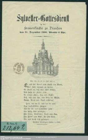 Sylvester-Gottesdienst in der Frauenkirche zu Dresden den 31. Dezember 1900 : Abends 6 Uhr