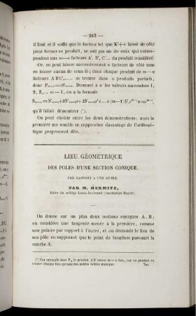 Lieu géométrique des poles d´une section conique.