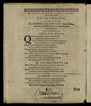 M. Georg. Andreæ Fabricii Pædagogiarchæ Epigrammata.