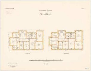 Universität Breslau Klinische Neubauten. Ohrenklinik: Grundriss 1. Obergeschoss 2. Obergeschoss 1:100