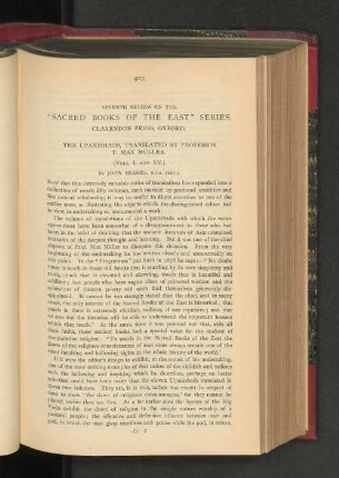 Seventh Review on the "Sacred Books of the East" Series. The Upanishads, Translated by Professor F. Max Müller.