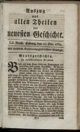 LII. Nachl. Coburg, den 26. Dec. 1761.