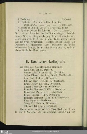 II. Lehrerkollegium
