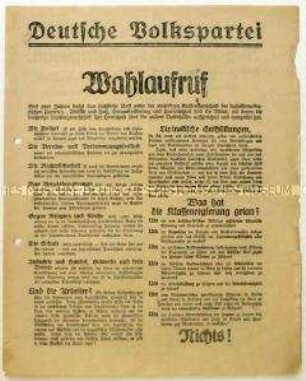 Aufruf der Deutschen Volkspartei zur sächsischen Landtagswahl 1922