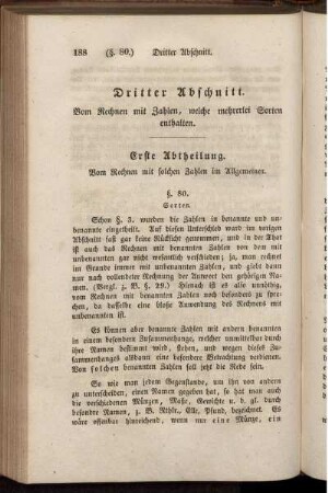 Dritter Abschnitt. Vom Rechnen mit Zahlen, welche mehrerlei Sorten enthalten.