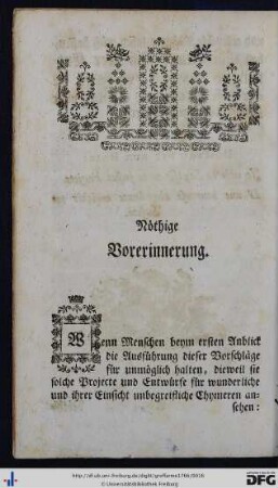 Nöthige Vorerinnerung.