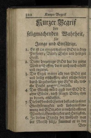 Kurzer Begrif der seligmachenden Wahrheit, für Junge und Einfältige.