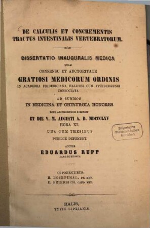 De calculis et concrementis tractus intestinalis vertebratorum : Diss. inaug. med.
