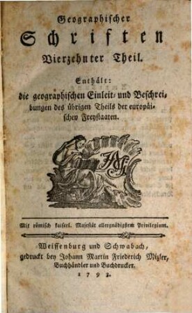 Neue Sammlung geographisch-historisch-statistischer Schriften. 14. 1793