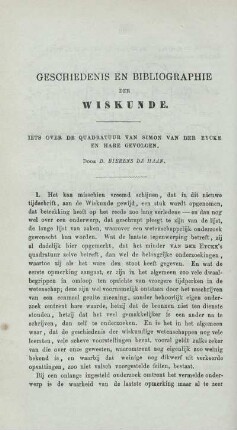 Geschiedenis en bibliographie der wiskunde. Iets over de quadratuur van Simon Van Der Eycke en hare gevolgen.
