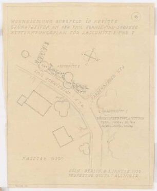 Gartenanlagen und Gärten Wohngebiet Burgfeld, Neviges: Grünstreifen an der Emil- Schniewindstr.: Bepflanzungsplan 1:200