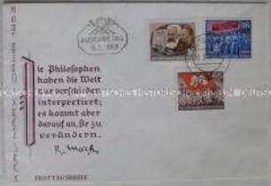Ersttagsbrief mit Marken und Sonderstempel zum Karl-Marx-Jahr 1953
