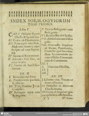 Index Soliloquiorum Tomi Prioris