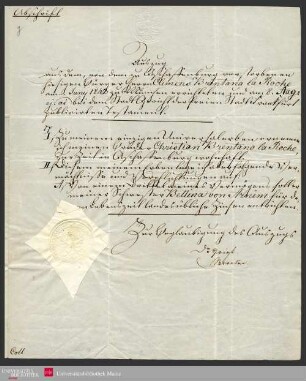 Ms 88-2 - Auszug aus dem, von dem zu Aschaffenburg verstorbenen hiesigen Bürger Clemens Brentano la Roche am . . Juni 1842 zu München errichteten [...] Testament