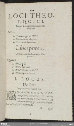 Liber Primus. [De Deo]