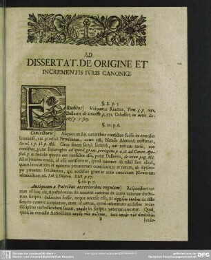 Ad Dissertat. De Origine Et Incrementis Iuris Canonici