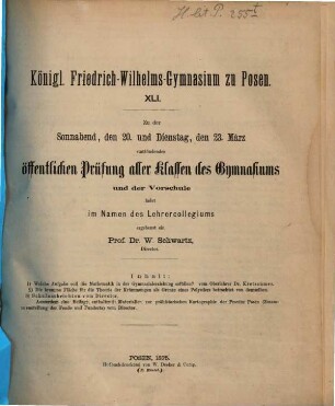 Zu der ... stattfindenden öffentlichen Prüfung ladet ... ergebenst ein. 1874/75