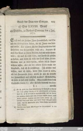 a) Der LXVIII. Brief an Dieselbe, zu Rochers Sonntag den 5 Jul. 1671.