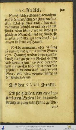 Auff den XXVI. Artickel