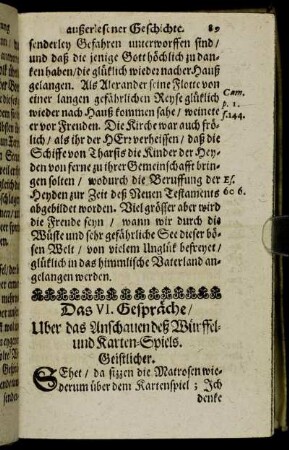 Das VI Gespräche/ Uber das Anschauen deß Würffel- und Karten-Spiels.
