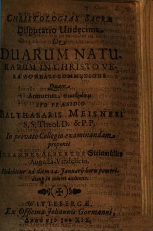 De Duarum Naturarum In Christo Vera Ac Reali Communione