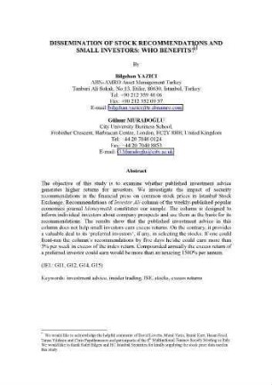 Dissemination Of Stock Recommendations And Small Investors: Who Benefits?