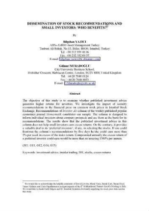 Dissemination Of Stock Recommendations And Small Investors: Who Benefits?
