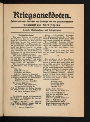 1-16, 1. Heft: Mobilmachung und Kriegsbeginn.