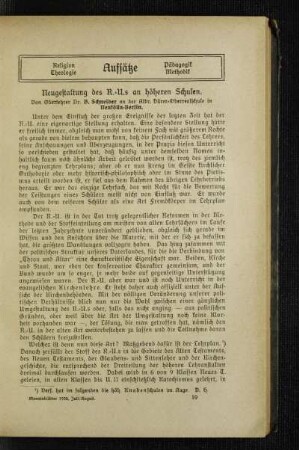 Neugestaltung des R.-U.s an höheren Schulen