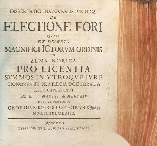 Dissertatio Inavgvralis Ivridica De Electione Fori