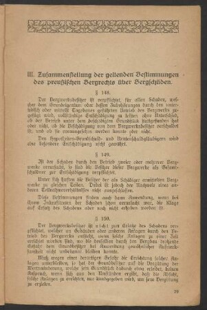 III. Zusammenfassung der geltenden Bestimmungen des preußischen Bergrechts über Bergschäden