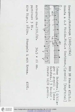 Sonata a 4. 2 Violin. Viol. e Continuo