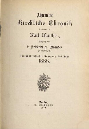 Allgemeine kirchliche Chronik. 35. 1888