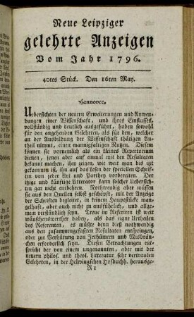 40tes Stück. Den 16ten May.