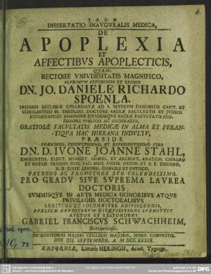 Dissertatio Inauguralis Medica, De Apoplexia Et Affectibus Apoplecticis