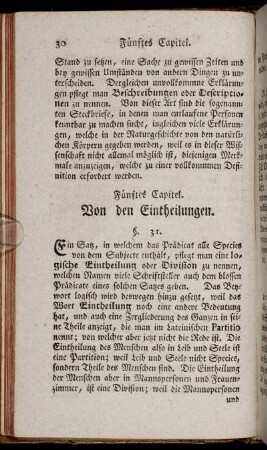 Fünftes Capitel. Von den Eintheilungen.