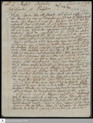 Brief von Anton Wilhelm Böhme an Christian Benedict Michaelis.