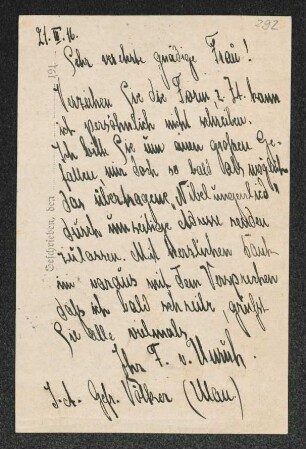 Brief von Fritz von Unruh an Margarete Hauptmann, geschrieben von Unbekannt