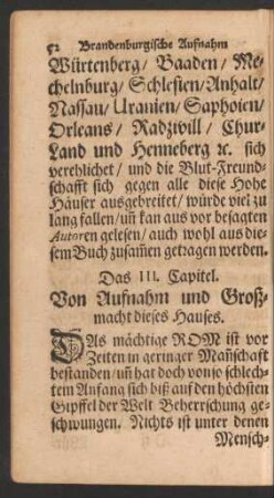 Das III. Capitel. Von Aufnahm und Großmacht dieses Hauses.