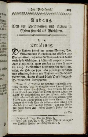 Anhang. Von der Declamation und Action in Reden sowohl als Gedichten.