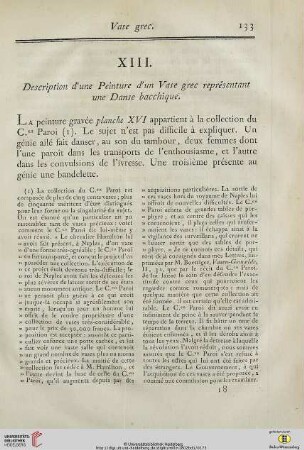 XIII. Description d’une Peinture d’un Vase grec représentant une Danse bacchique