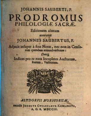 Johannes Sauberti, P. Prodromus philologiæ sacræ