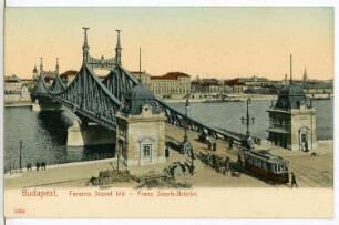 Budapest. Franz-Josephs-Brücke (1894-1896) : Budapest. Franz-Josephs-Brücke (1894-1896; János Feketeházy) über die Donau. Ansicht mit Straßenbahn