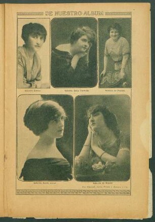 De nuestro álbum - [Fotografías] : [Retrato fotográfico de] Señorita Herrán, Señorita Delia Iturralde, Señorita de Frasatti, Señorita Noemi Bourel, Señorita de Dupont - Fotografías de Witcomb, Garro , Freitas y Aymasso y Cía.