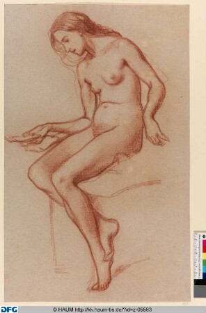 Aktstudie einer sitzenden Frau, eine Schale haltend