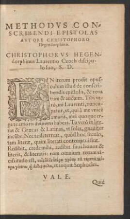 Methodus Conscribendi Epistolas Autore Christophoro Hegendorphino.